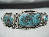 Grand Vintage Native American Navajo Turquoise Mountain Turquoise Sterling Silver Bracelet Old-Nativo Arts