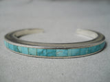 Thick Sturdy Vintage Native American Navajo Turquoise Inlay Sterling Silver Bracelet Old-Nativo Arts