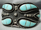 One Of The Most Unique Vintage Native American Zuni Wide Turquoise Sterling Silver Bracelet-Nativo Arts