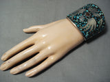 Massive Vintage Native American Navajo Turquoise Inlay Sterling Silver Bracelet-Nativo Arts