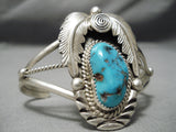 Incredible Vintage Native American Navajo Chunky Turquoise Sterling Silver Leaf Bracelet-Nativo Arts