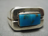 Thicker Vintage Native American Navajo Turquoise Inlay Sterling Silver Ring Old-Nativo Arts