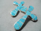 Stunning Navajo Turquoise Inlay Sterling Silver Cross Earrings Native American-Nativo Arts