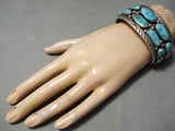 Huge Vintage Native American Navajo Chunky Turquoise Sterling Silver Bracelet Old-Nativo Arts