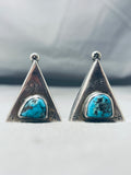 Incomparable Vintage Native American Navajo Morenci Turquoise Sterling Silver Teepee Earrings-Nativo Arts