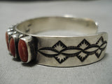 Native American Important Leo Feeney Coral Sterling Silver Bracelet Cuff Old-Nativo Arts