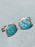 One Of The Best Vintage Native American Zuni Turquoise Inlay Sterling Silver Cufflinks-Nativo Arts