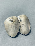 Exceptional Vintage Native American Navajo Jet Sterling Silver Earrings Signed-Nativo Arts