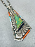 Important Vintage Native American Navajo Dave Tune Turquoise Inlay Sterling Silver Necklace-Nativo Arts