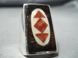 Amazing Zuni Native American Coral Ironwood Sterling Silver Ring-Nativo Arts