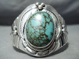 Detailed Huge Vintage Native American Navajo Green Turquoise Sterling Silver Leaf Bracelet-Nativo Arts