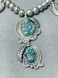 Eye-catching Detail Vintage Native American Navajo Turquoise Sterling Silver Leaf Necklace-Nativo Arts