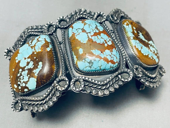 127 Grams Heavy Native American Navajo #8 Turquoise Sterling Silver Bracelet Cuff-Nativo Arts