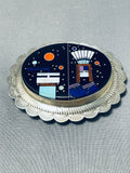 Thick Signed Native American Navajo Turquoise Lapis Sterling Silver Buckle-Nativo Arts