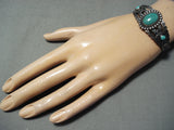 Early 1900's Vintage Native American Navajo Cerrillos Turquoise Sterling Silver Bracelet Old-Nativo Arts