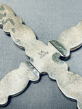The Biggest Best Vintage Native American Navajo Pink Shell Sterling Silver Cross Pendant-Nativo Arts