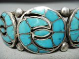 One Of The Oldest Vintage Native American Zuni Turquoise Wirl Sterling Silver Inlay Bracelet-Nativo Arts