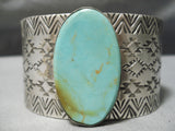 Huge Native American Navajo Green Turquoise Rug Stamped Sterling Silver Bracelet-Nativo Arts