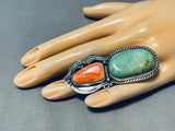 Eye Grabbing Native American Navajo Green Turquoise Sterling Silver Shell Ring-Nativo Arts
