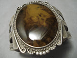 Colossal Vintage Native American Navajo Petrified Wood Sterling Silver Bracelet Old-Nativo Arts