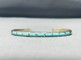 Native American Unique Smooth Surface Inlay Vintage Zuni Turquoise Sterling Silver Bracelet-Nativo Arts