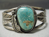 For Large Wrist Vintage Native American Navajo Royston Turquoise Leaf Sterling Silver Bracelet-Nativo Arts