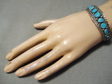 Intricate Quality Silver Work Vintage Native American Navajo Blue Turquoise Sterling Bracelet-Nativo Arts