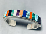 Thicker Vintage Native American Navajo Turquoise Sterling Silver Inlay Bracelet-Nativo Arts