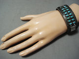 Superior Vintage Native American Navajo Two Row Turquoise Sterling Silver Channel Bracelet-Nativo Arts
