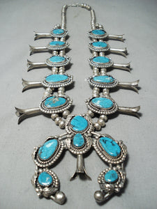 Gail Damon Vintage Native American Navajo Turquoise Sterling Silver Squash Blossom Necklace-Nativo Arts