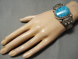 Superior Vintage Native American Navajo Carico Lake Turquoise Sterling Silver Bracelet Old-Nativo Arts