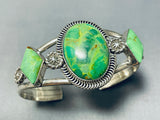 Bright Lime Gaspeite Vintage Native American Navajo Sterling Silver Bracelet-Nativo Arts