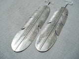Striking Navajo Sterling Silver Feather Pendant Earrings Native American-Nativo Arts