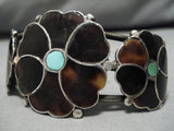 Stunning Vintage Zuni Native American Turquoise Inlay Sterling Silver Bracelet-Nativo Arts