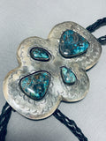 One Of The Biggest Best Vintage Native American Navajo Bisbee Turquoise Sterling Silver Bolo Tie-Nativo Arts