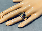 Impressive Vintage Native American Navajo Tigers Eye Jet Inlay Sterling Silver Ring-Nativo Arts