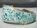 One Of Most Intricate Vintage Native American Navajo Turquoise Inlay Sterling Silver Bracelet-Nativo Arts