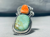 Eye Grabbing Native American Navajo Green Turquoise Sterling Silver Shell Ring-Nativo Arts