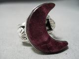 Rare Half Moon Vintage Native American Navajo Purple Shell Sterling Silver Ring-Nativo Arts