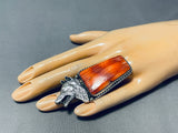 Howling Coyote Native American Navajo Sterling Silver Spiny Oyster Ring-Nativo Arts