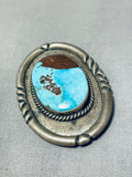 Chocolate Matrix Bisbee Turquoise Vintage Native American Navajo Sterling Silver Pin-Nativo Arts