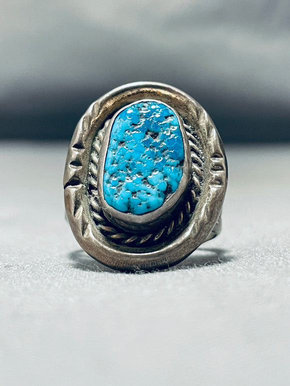 Authentic Vintage Native American Navajo Sleeping Beauty Turquoise Sterling Silver Ring Old-Nativo Arts