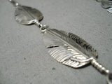 Detailed Intricate!! Navajo Sterling Silver Native American Feather Necklace-Nativo Arts
