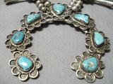 Opulent Vintage Native American Navajo Turquoise Sterling Silver Squash Blossom Necklace-Nativo Arts