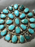Statement Vintage Native American Navajo Turquoise Cluster Authentic Sterling Silver Bracelet-Nativo Arts