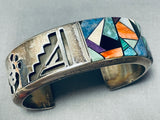 Dean Brown Jaw Dropping Vintage Native American Navajo Turquoise Inlay Sterling Silver Bracelet-Nativo Arts