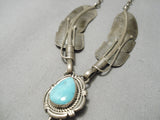 Detailed!! Vintage Native American Navajo Sterling Silver Feather Turquoise Necklace-Nativo Arts