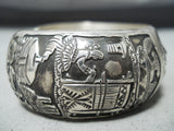 Glorious Signed Vintage Native American Navajo Old Kingman Turquoise Sterling Silver Bracelet-Nativo Arts
