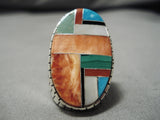 Huge Inlay Native American Navajo Turquoise Sterling Silver Men's Ring- Heavy!-Nativo Arts