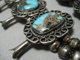 Best Vintage Native American Navajo Blue Dia Turquoise Sterling Silver Squash Blossom Necklace-Nativo Arts